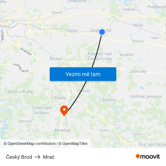 Český Brod to Mrač map