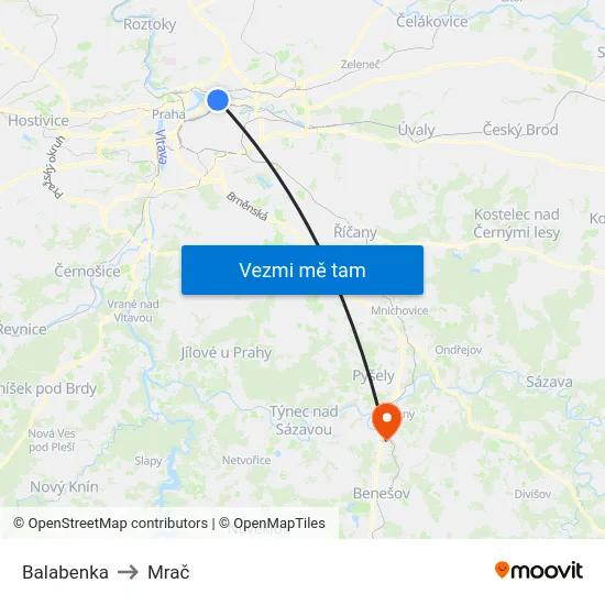 Balabenka to Mrač map
