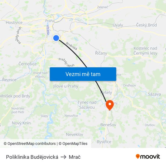 Poliklinika Budějovická (P) to Mrač map