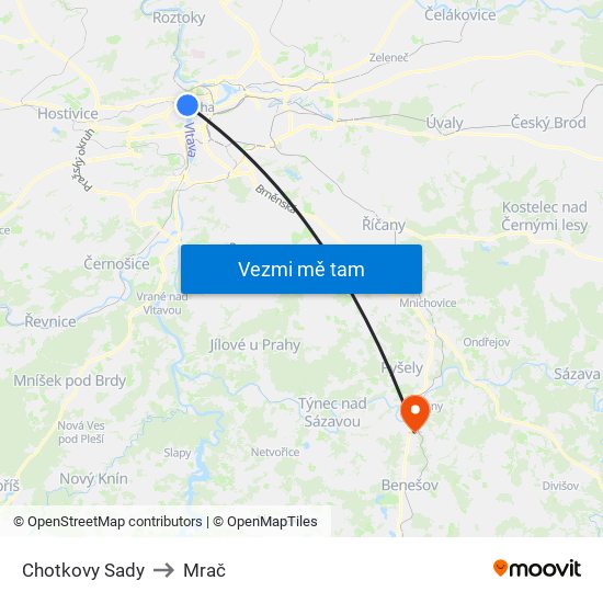 Chotkovy Sady to Mrač map