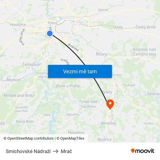 Smíchovské Nádraží to Mrač map