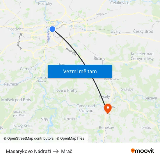 Masarykovo Nádraží to Mrač map