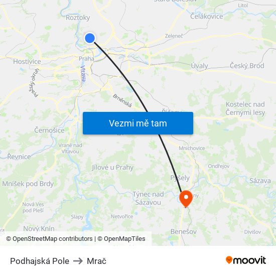 Podhajská Pole to Mrač map