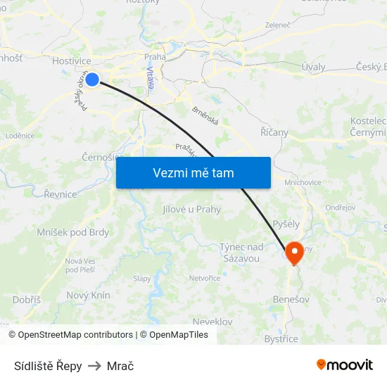 Sídliště Řepy to Mrač map