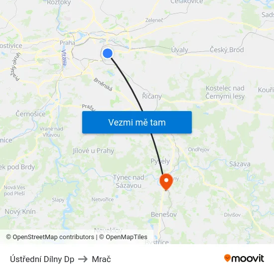 Ústřední Dílny Dp to Mrač map