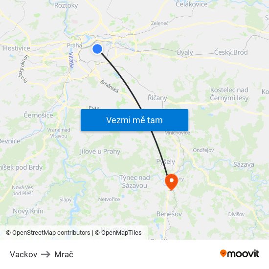 Vackov to Mrač map