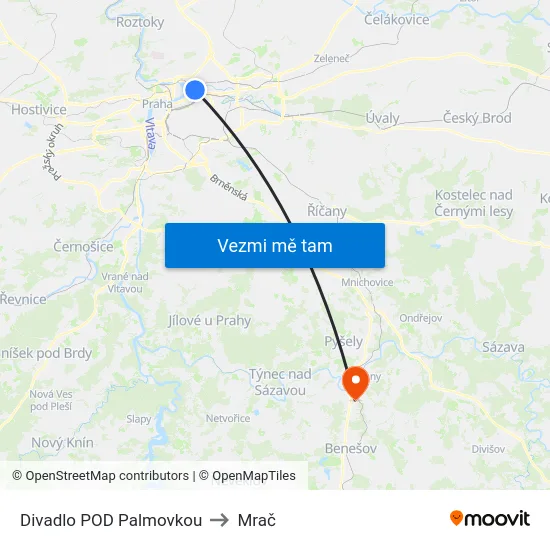 Divadlo POD Palmovkou to Mrač map