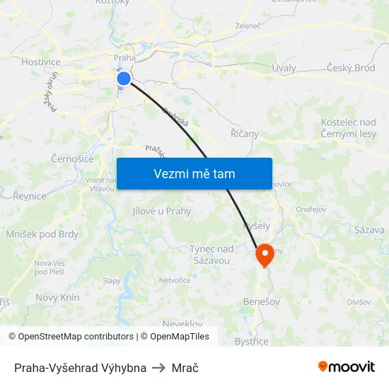 Praha-Vyšehrad Výhybna to Mrač map