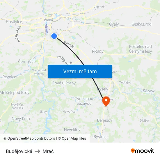 Budějovická to Mrač map