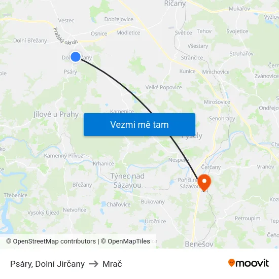 Psáry, Dolní Jirčany to Mrač map