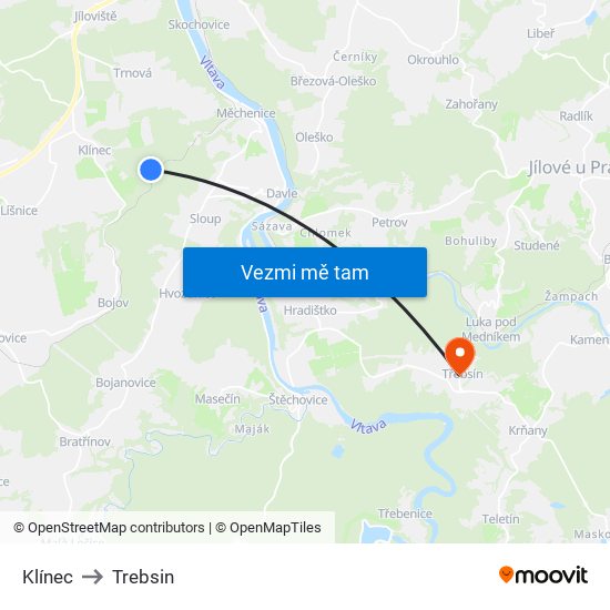 Klínec to Trebsin map