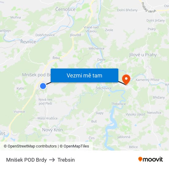 Mníšek POD Brdy to Trebsin map