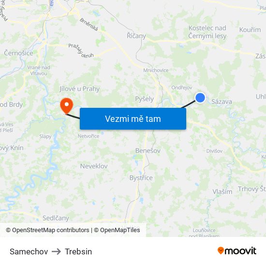 Samechov to Trebsin map