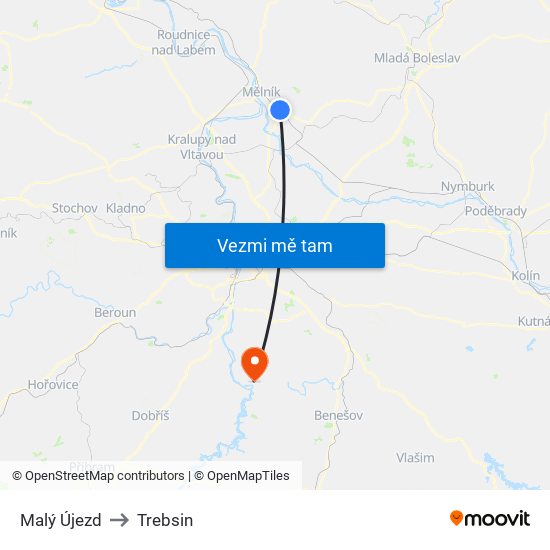 Malý Újezd to Trebsin map