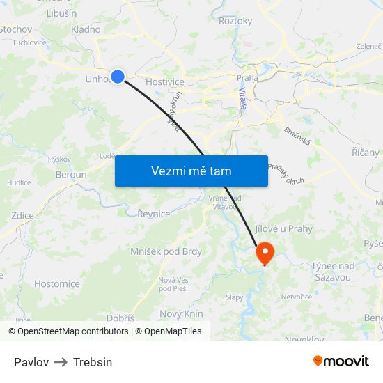 Pavlov to Trebsin map