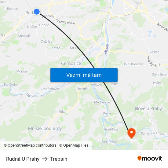 Rudná U Prahy to Trebsin map