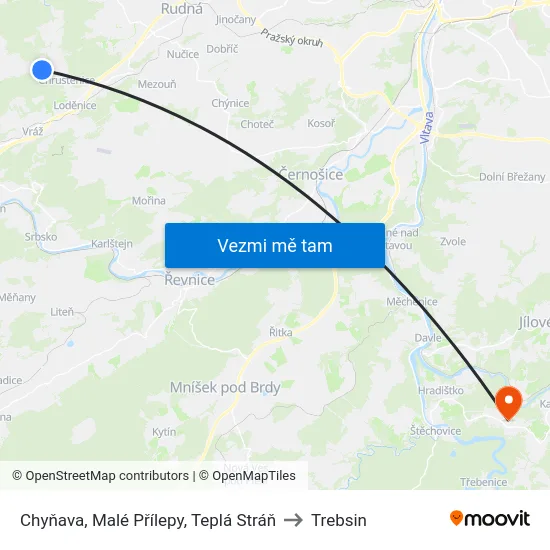 Chyňava, Malé Přílepy, Teplá Stráň to Trebsin map