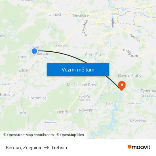Beroun, Zdejcina to Trebsin map
