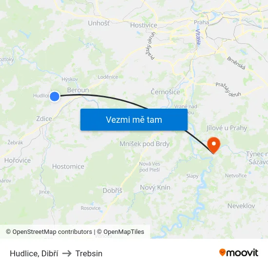 Hudlice, Dibří to Trebsin map