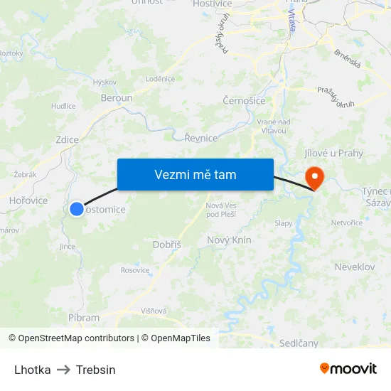 Lhotka to Trebsin map