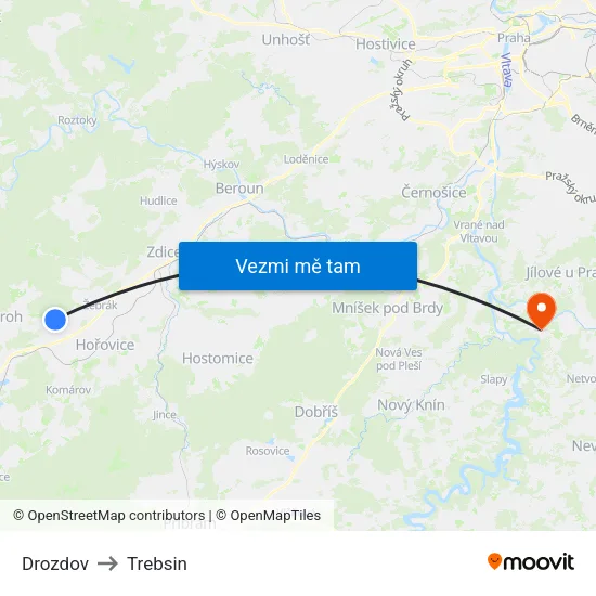 Drozdov to Trebsin map
