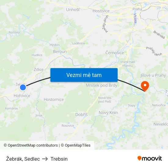 Žebrák, Sedlec to Trebsin map