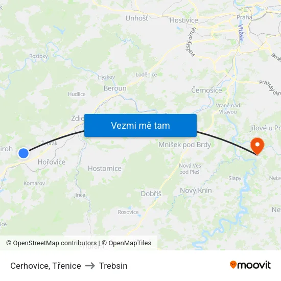 Cerhovice, Třenice to Trebsin map