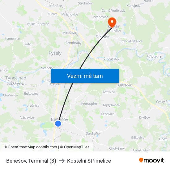 Benešov, Terminál to Kostelní Střimelice map