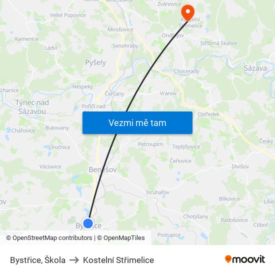 Bystřice, Škola to Kostelní Střimelice map