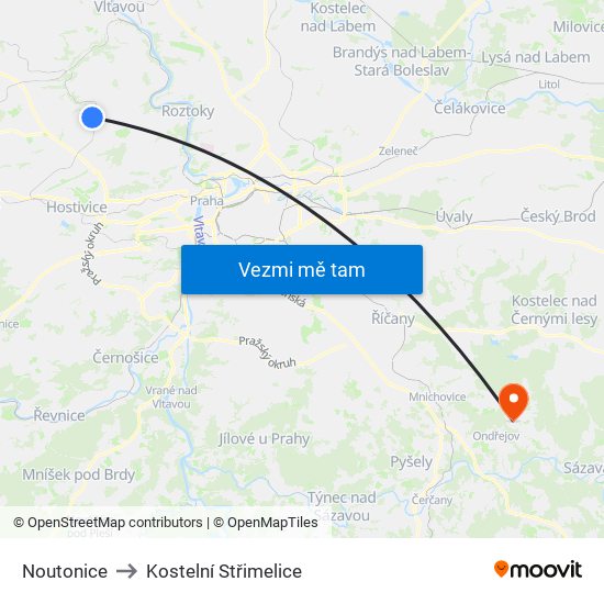 Noutonice to Kostelní Střimelice map