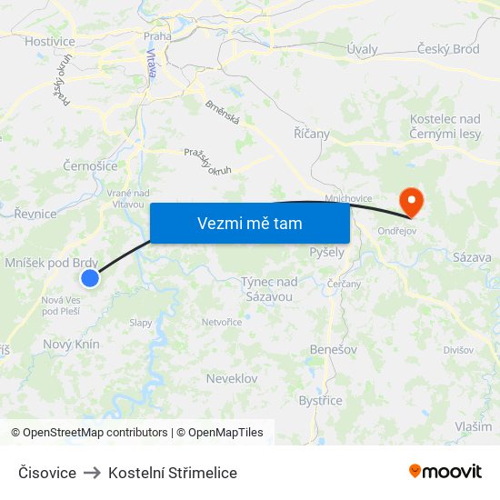 Čisovice to Kostelní Střimelice map