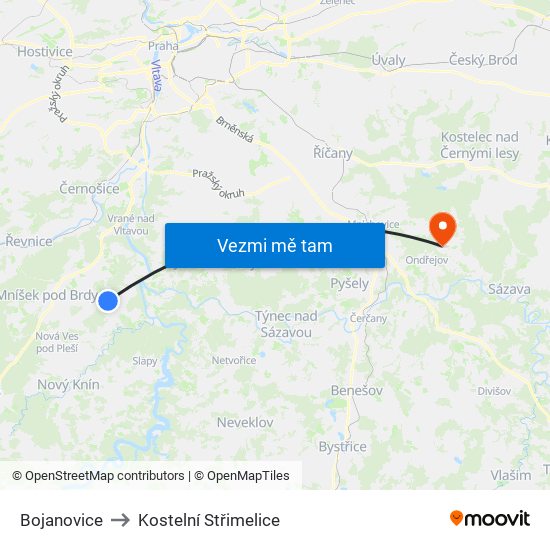 Bojanovice to Kostelní Střimelice map