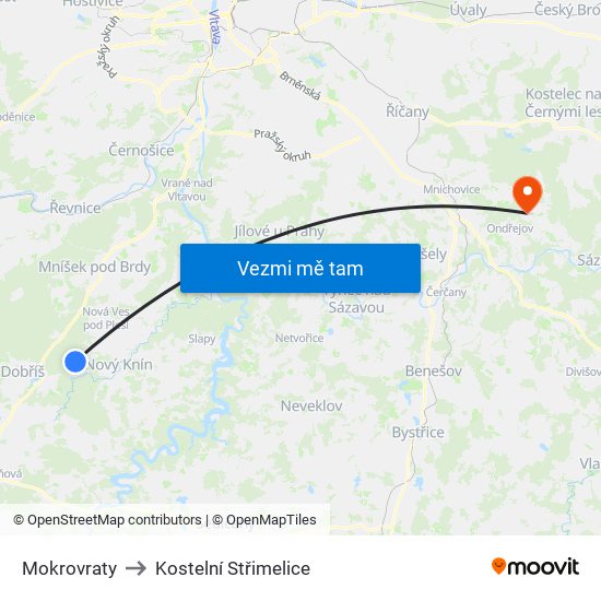 Mokrovraty to Kostelní Střimelice map