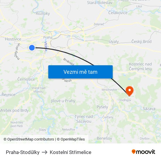 Praha-Stodůlky to Kostelní Střimelice map