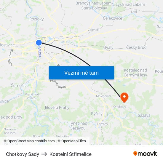 Chotkovy Sady to Kostelní Střimelice map