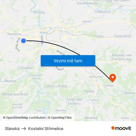 Slánská (D) to Kostelní Střimelice map