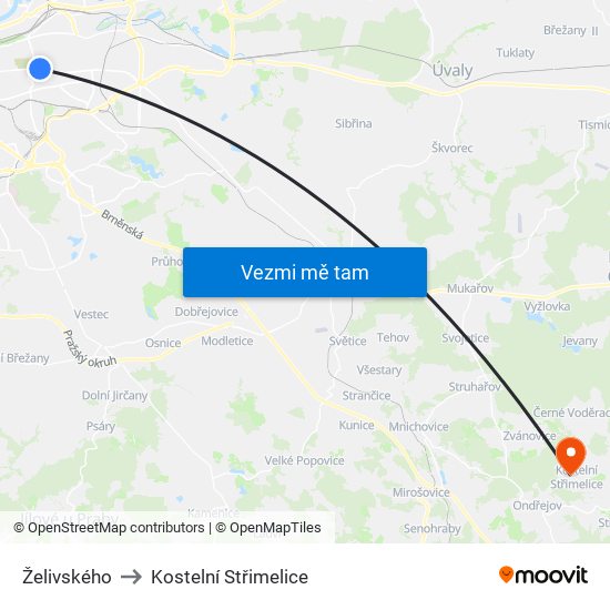 Želivského to Kostelní Střimelice map