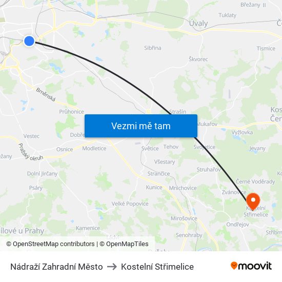 Nádraží Zahradní Město to Kostelní Střimelice map