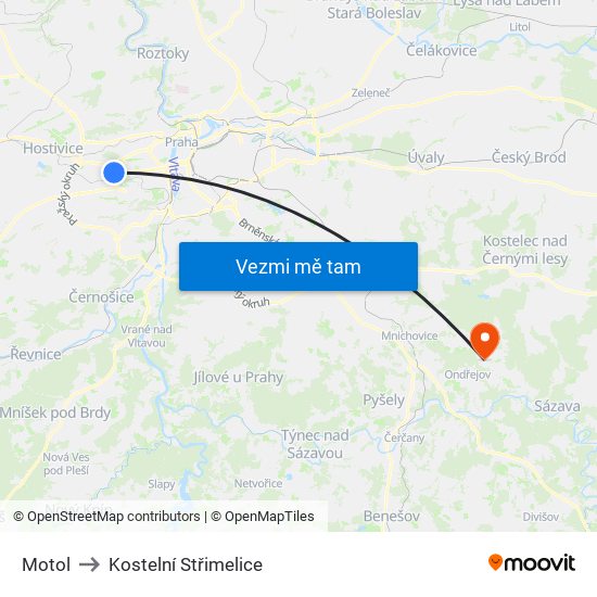 Motol to Kostelní Střimelice map