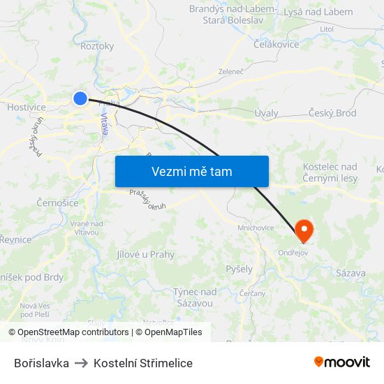 Bořislavka to Kostelní Střimelice map