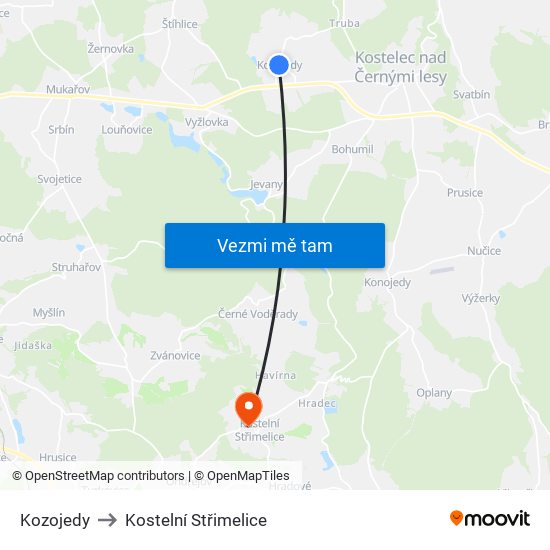 Kozojedy to Kostelní Střimelice map