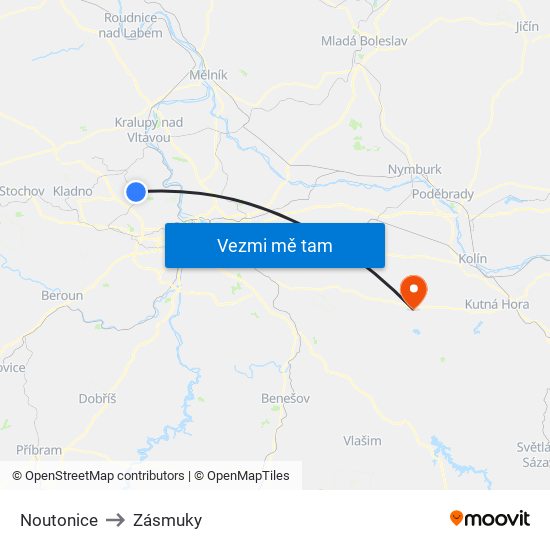 Noutonice to Zásmuky map