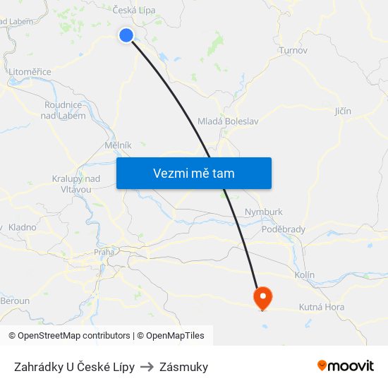 Zahrádky U České Lípy to Zásmuky map