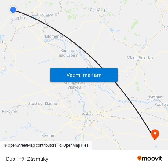 Dubí to Zásmuky map