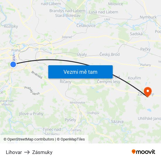 Lihovar to Zásmuky map