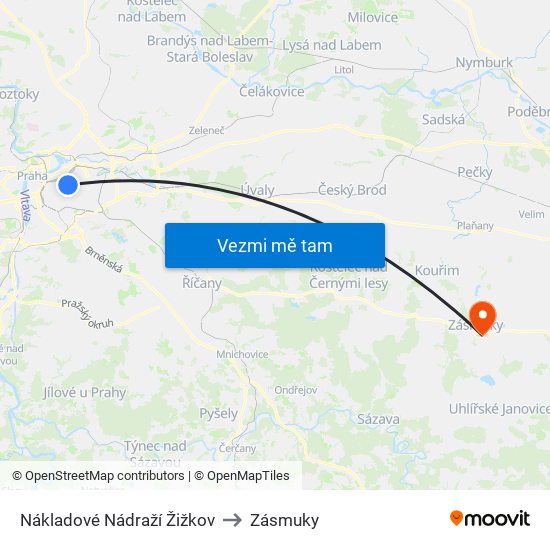 Nákladové Nádraží Žižkov to Zásmuky map