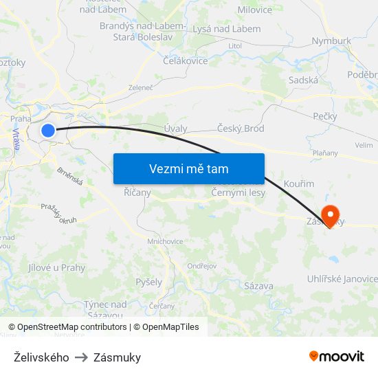 Želivského to Zásmuky map