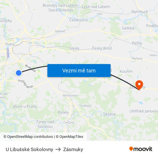 U Libušské Sokolovny to Zásmuky map