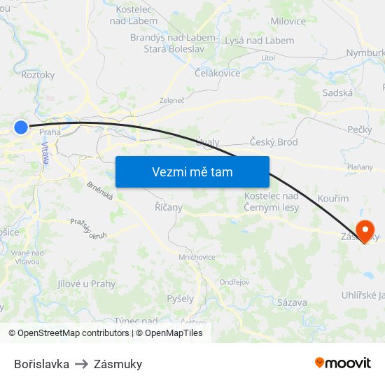 Bořislavka to Zásmuky map