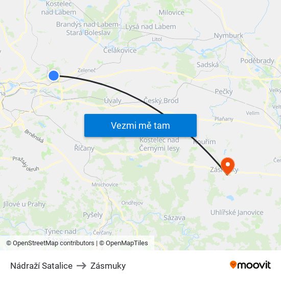 Nádraží Satalice to Zásmuky map